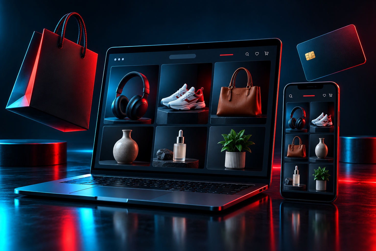 Concept de boutique desktop et mobile